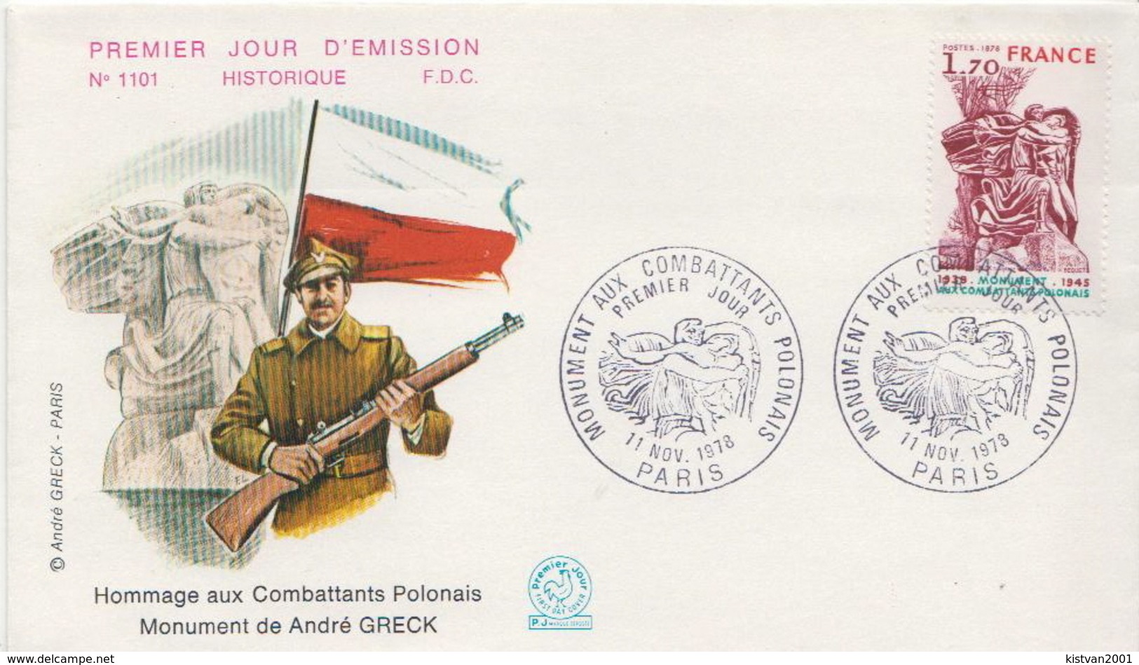 France Stamp On FDC, Polish Army - Militaria