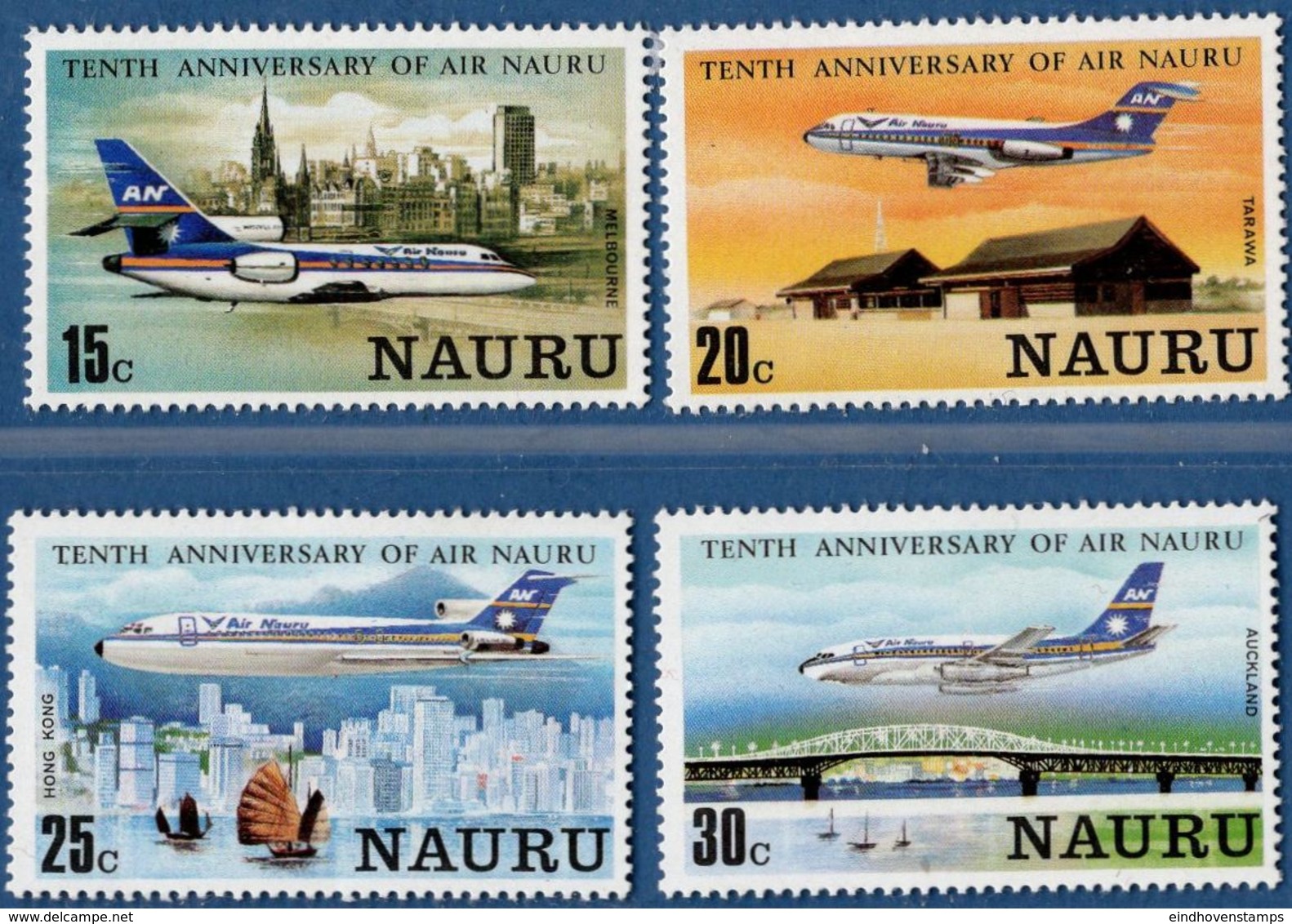 Nauru 1980 - 10 Year Air Nauru  - Fokker - Dessault Falcon - 4 Values MNH Planes Boeing Connections - Nauru