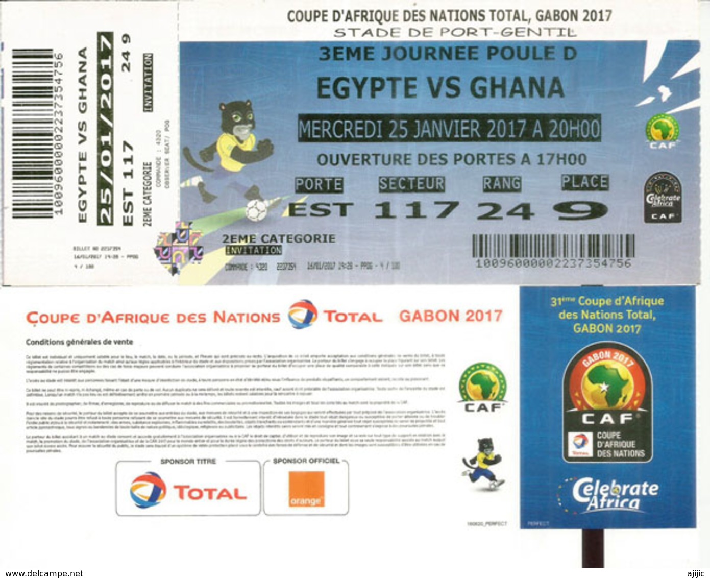 Football.Match EGYPT Vs GHANA.Ticket Coupe D'Afrique Des Nations Au Gabon, Stade De Port-Gentil. 25 01  2017,etat Neuf - Autres & Non Classés