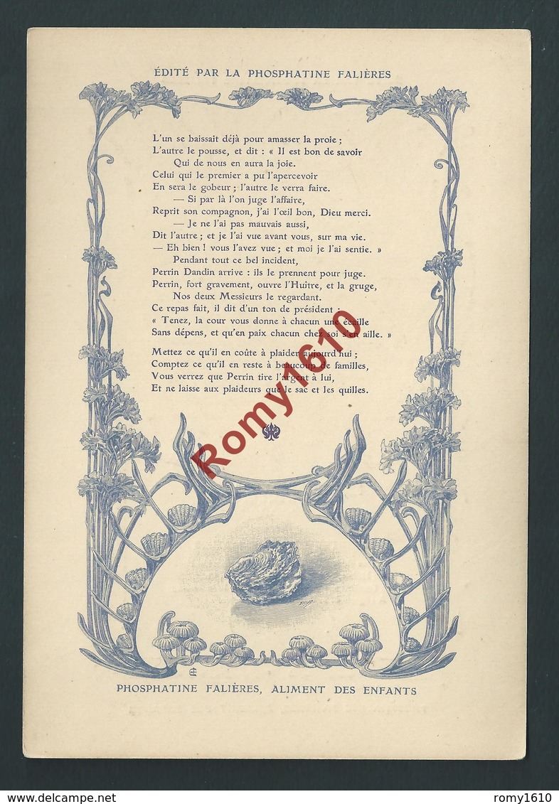 Typogravure Signée. Fable De La Fontaine édité Par Phosphatine Falière. L'HUITRE ET LES PLAIDEURS  Art-Nouveau. 2 Scans - Autres & Non Classés