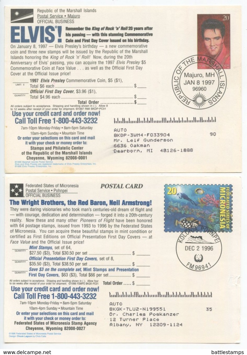 Marshall Islands & Micronesia 1996-97 5 Different Advertisement Postal Cards - Marshall Islands