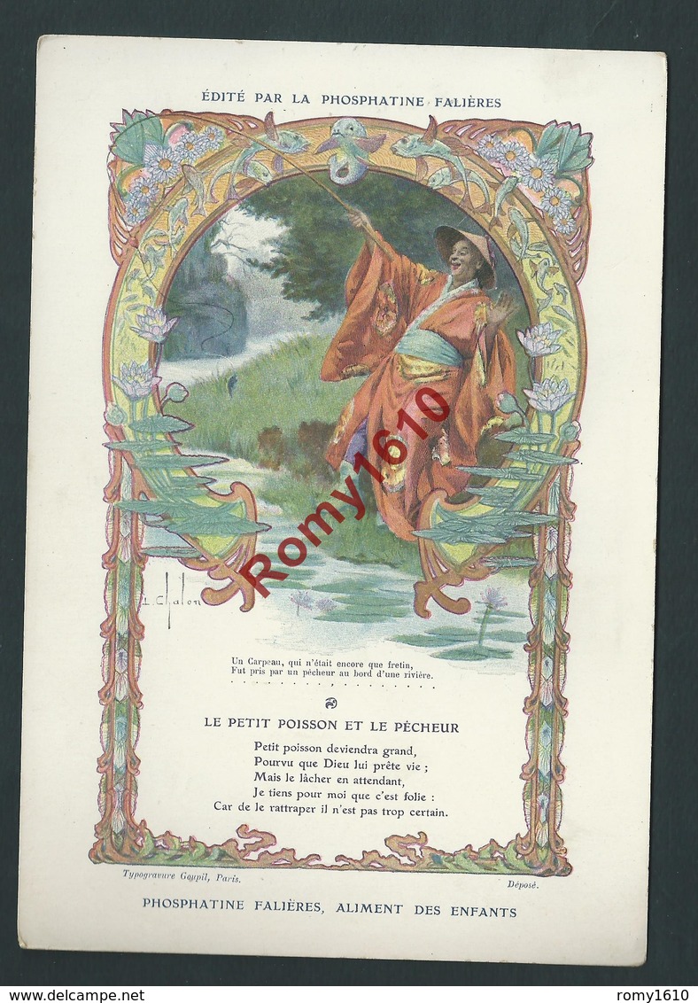 Typogravure Fable De La Fontaine édité Par Phosphatine Falière.LE PETIT POISSON ET LE PECHEUR. Art-Nouveau. 2 Scans - Autres & Non Classés