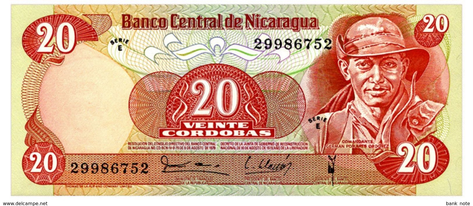 NICARAGUA 20 CORDOBAS 1979 Pick 135 Unc - Nicaragua