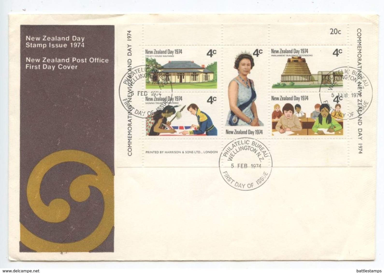 New Zealand 1974 FDC Scott 552 S/S New Zealand Day - Queen Elizabeth II - FDC