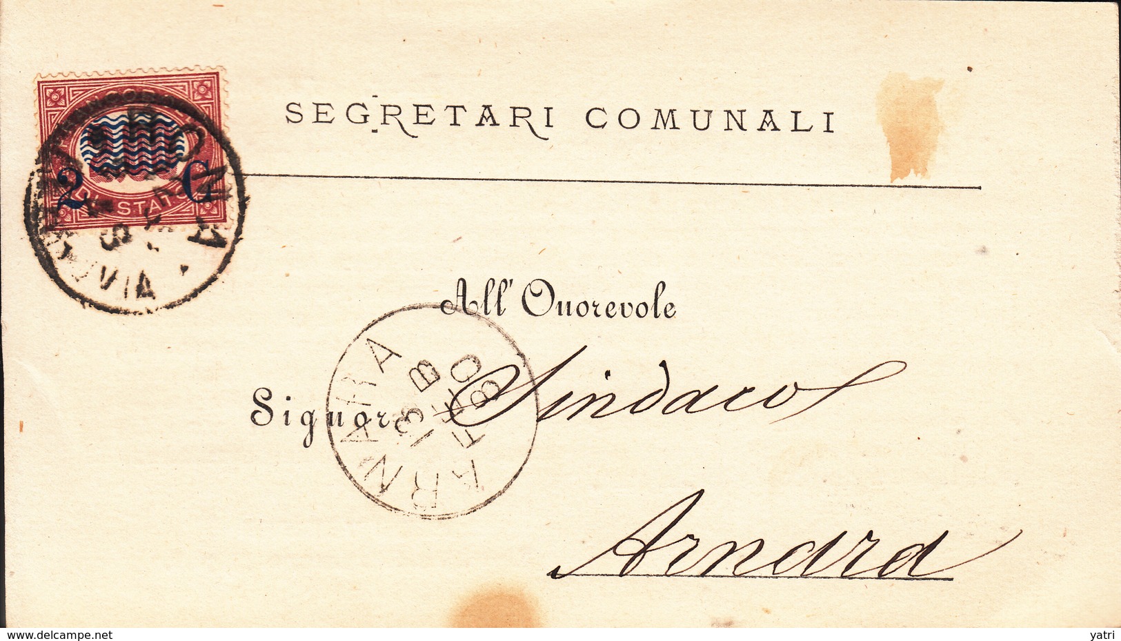 Regno D'Italia (1880) - Soprastampato 2 Cent. Su 2 Lire, Su Cartolina In Tariffa "stampe", Da Roma Per Arnara - Storia Postale