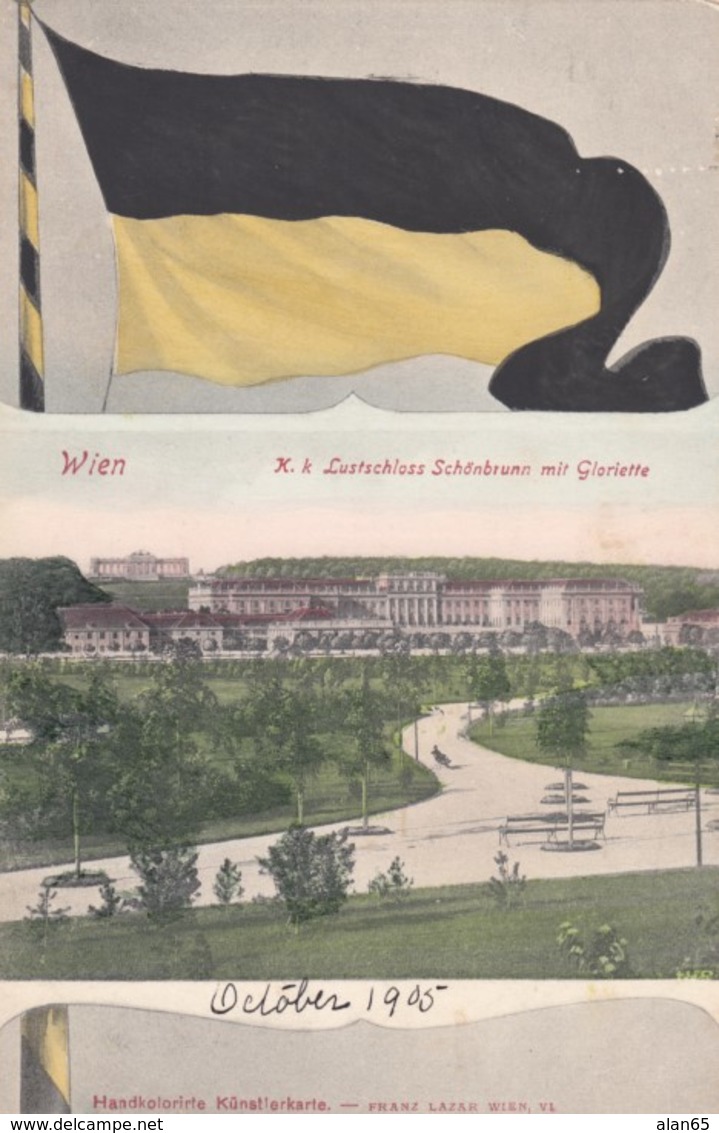 Vienna Wien Austria, Schoenbrunn View Of Park, Flag, C1900s Vintage Postcard - Schloss Schönbrunn