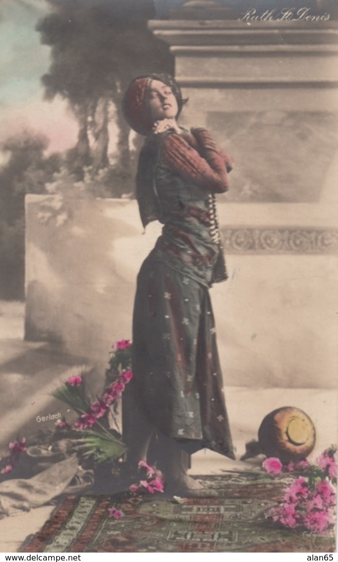 Ruth St. Denis Early Modern Dancer Fancy Dress, C1900s/10s Vintage Colorized Real Photo Postcard - Dance