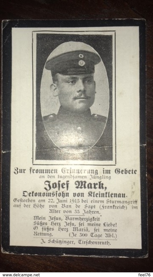 Sterbebild Wk1 Ww1 Bidprentje Avis Décès Deathcard RIR14 BAN DE SAPT 22. Juni 1915 Aus Kleinklenau - 1914-18