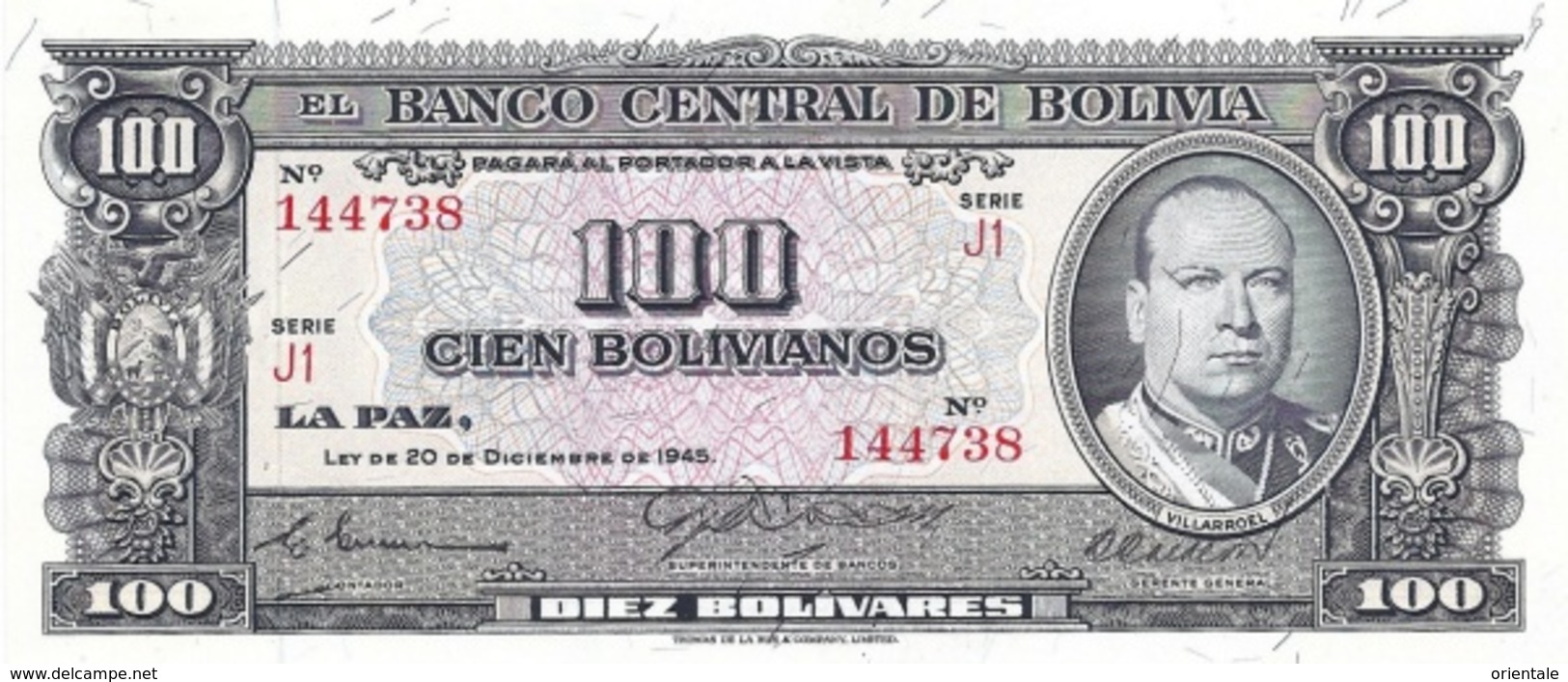 BOLIVIA P. 147 100 B 1945 UNC - Bolivie