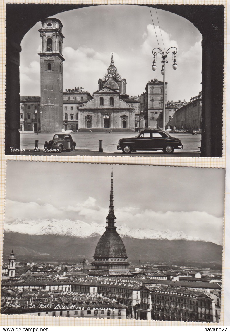 8AK4275 TURIN TORINO Lot De 2 Cartes EL DUOMO LA MOLE ANTONELLIANA AVEC VOITURES  2 SCANS - Colecciones & Lotes