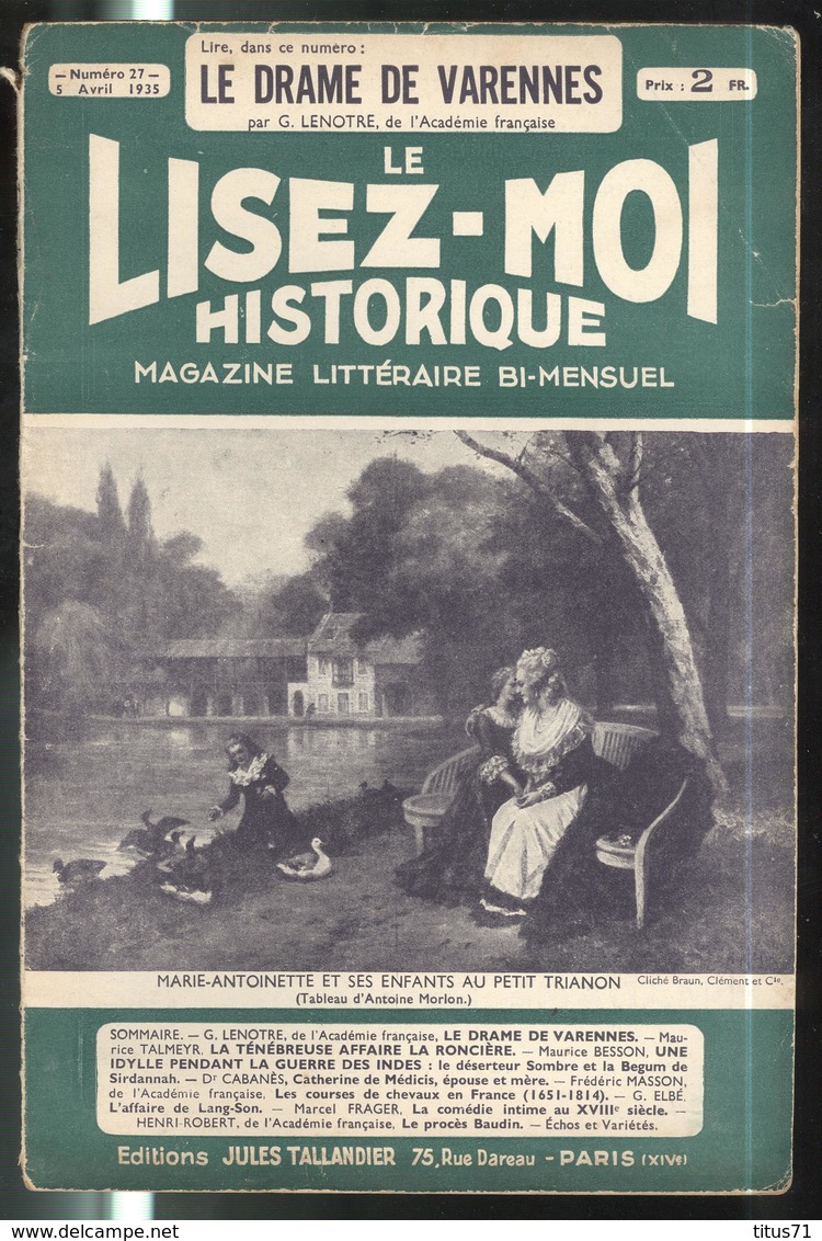 Revue Le Lisez-Moi Historique N° 27 Du 5 Avril 1937 - Tallandier - Sommaire En Une De Couverture - 1900 - 1949