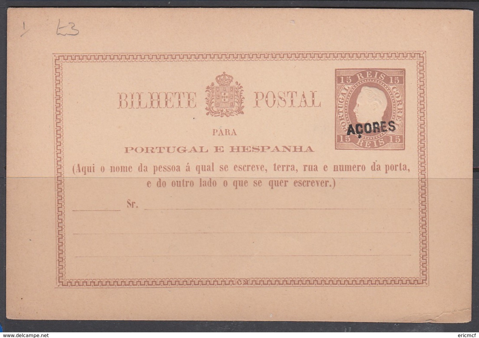 Azores Portugal 15R Stationery Card Unused - Postal Stationery