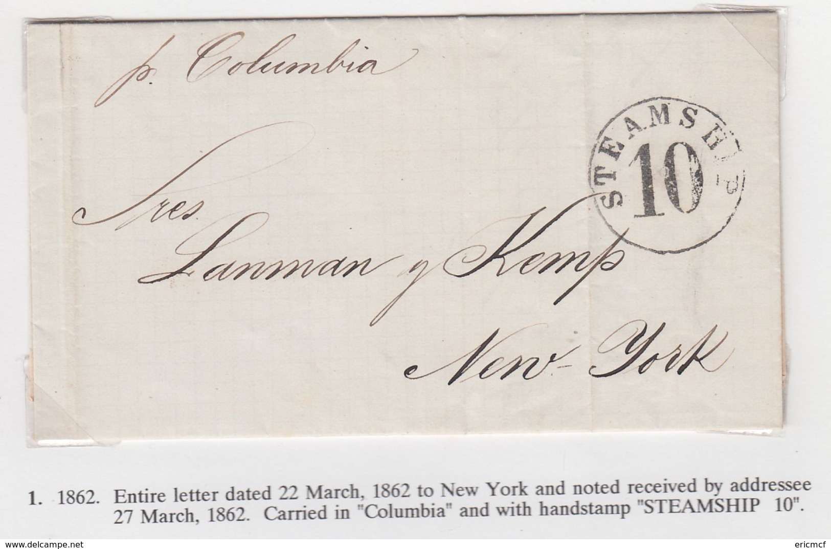 USA New York 1862 Steamship 10 Cover - Postal History