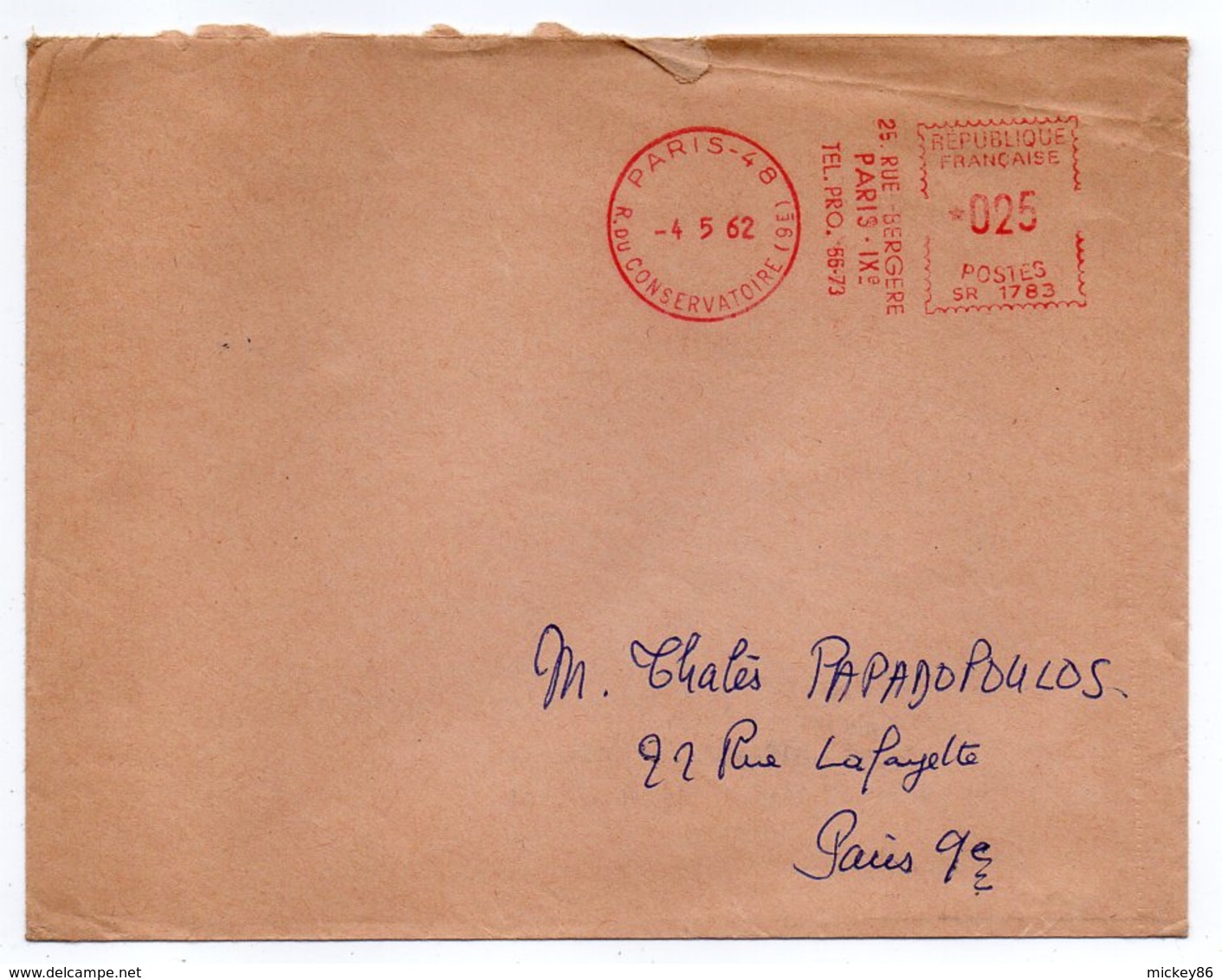 EMA --1962-- PARIS 48 Sur Lettre De Paris Pour Paris - EMA (Empreintes Machines à Affranchir)