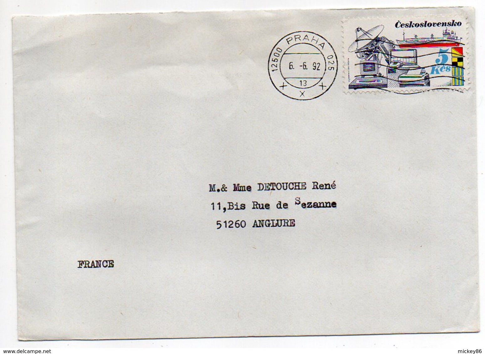 Tchécoslovaquie --1992--lettre De PRAGUE Pour ANGLURE -51 (France)-timbre Seul Sur Timbre--cachet - Cartas & Documentos