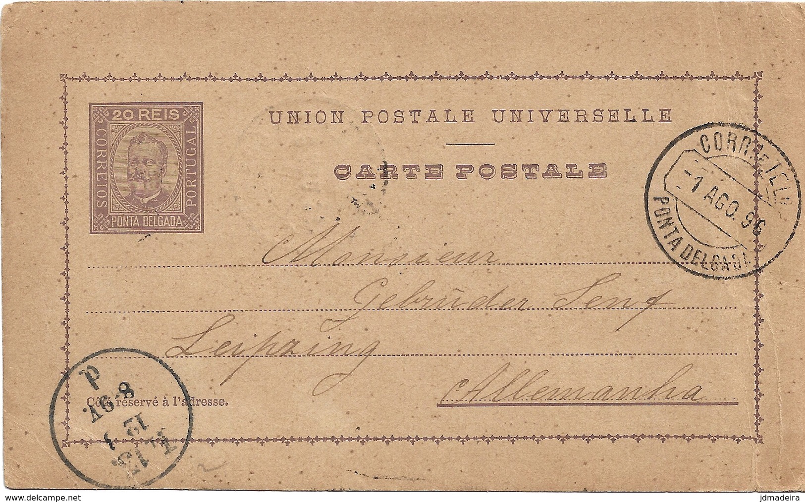 Ponta Delgada 1896 Stationary Card To Germany - Ponta Delgada