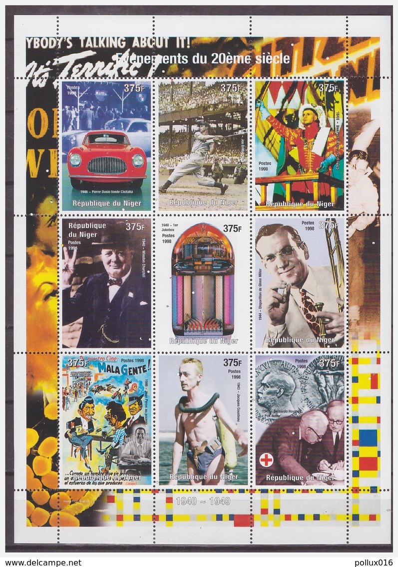 0790 Niger 1998 Vehicle Baseball Churchill Jukebox Glenn Miller Cousteau S/S MNH - Zonder Classificatie