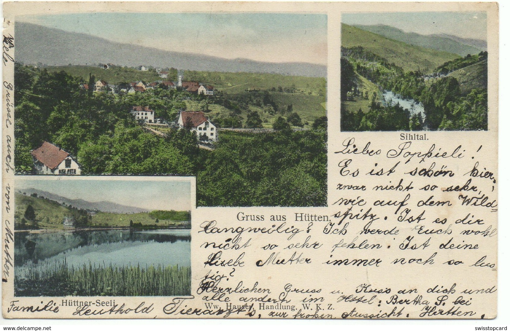 Gruss Aus HÜTTEN Hüttner-Seeli Sihltal Gel. 1904 V. Schindellegi (Schwyz) N. Sattel Hotel Rossberg Stempel Biberbruk - Hütten