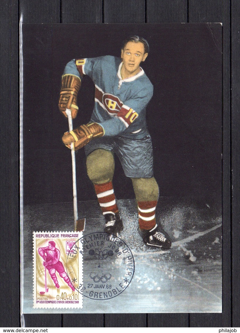 " J.O. DE GRENOBLE : HOCKEY SUR GLACE " Sur Carte Maximum De 1968. N° YT 1544. Parfait état. CM - Hiver 1968: Grenoble