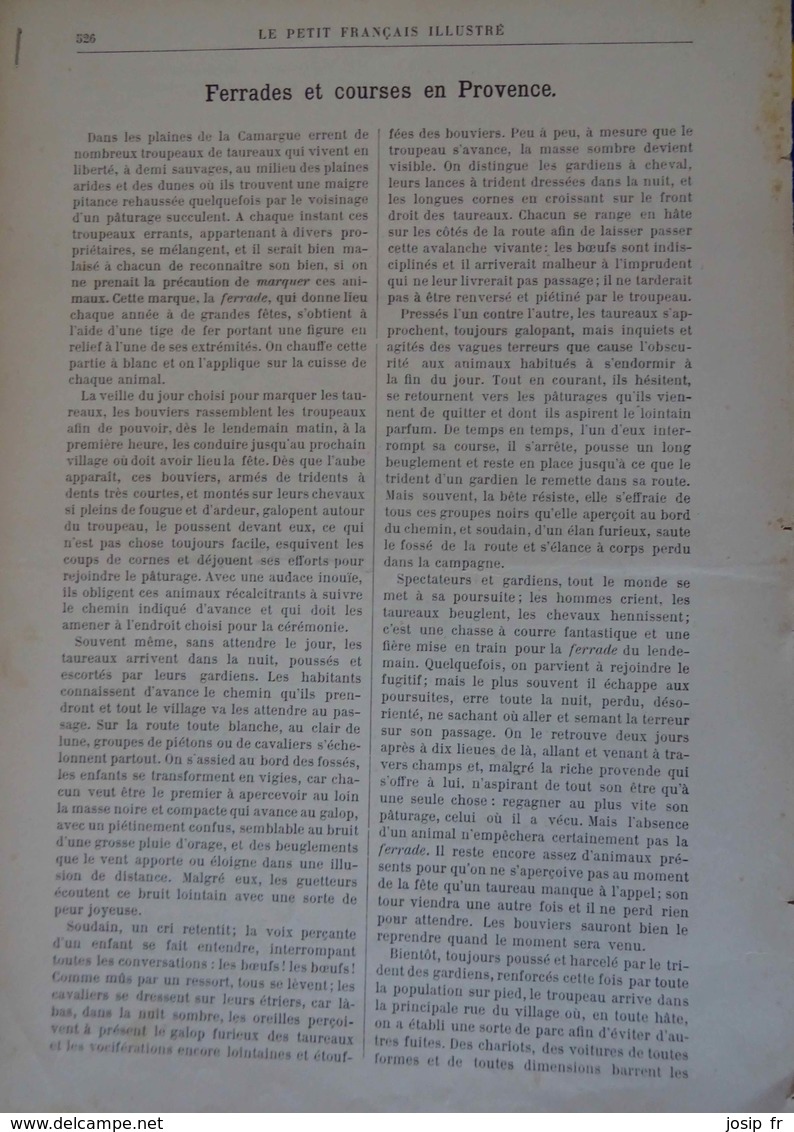 FERRADES ET COURSES EN PROVENCE- Texte De 6 Pages Extrait PETIT FRANÇAIS ILLUSTRÉ 1895- CAMARGUE - Provence - Alpes-du-Sud