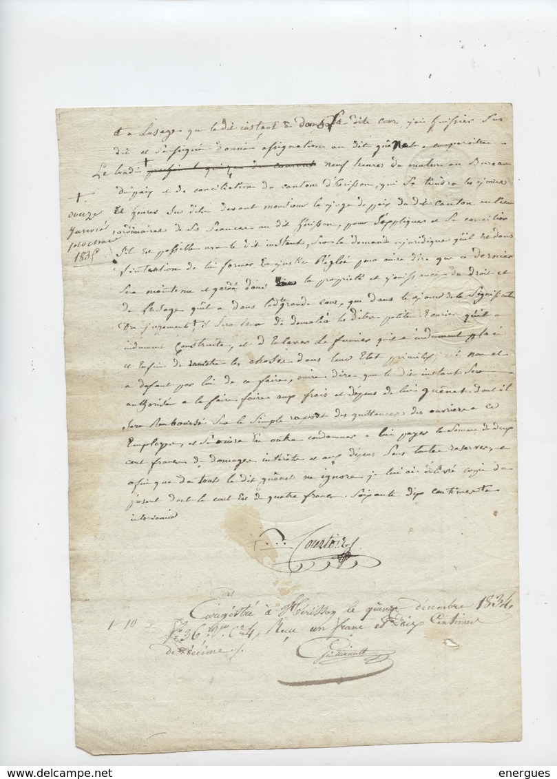 Allier, Cosne, Monluçon, Hérisson,5 Docs, Tribunal, Procès, Jugement, , Timbre Royal, ,35c , 70c, 1835 - Documents Historiques