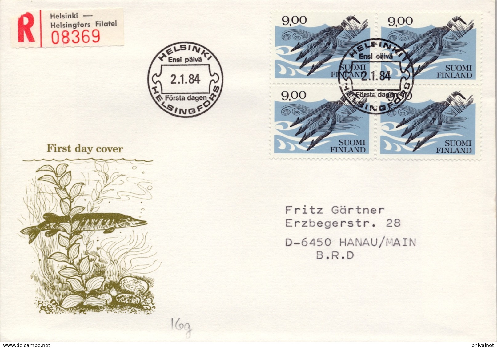 1984 , FINLANDIA ,   YV. 903 BL / 4  ,  ARTESANIA , PESCA - FDC