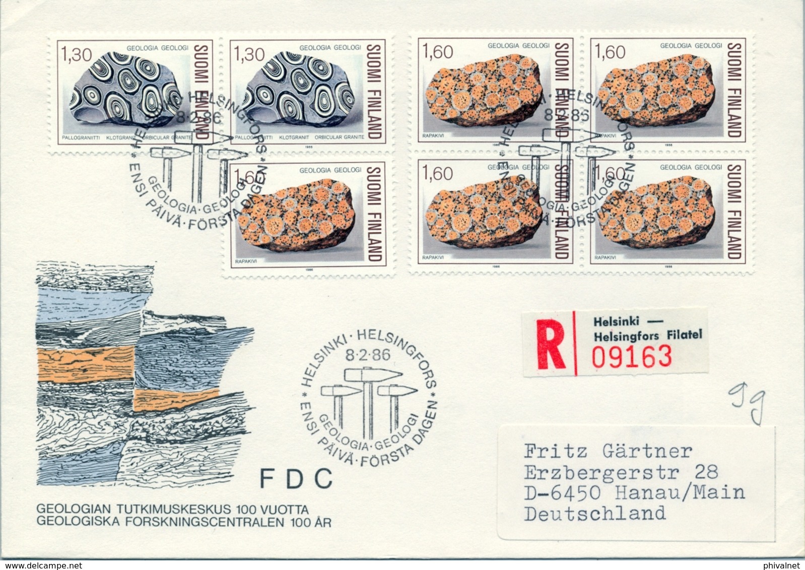 1986 , FINLANDIA ,   YV. 946 / 948 + 947 BL / 4  ,  TEMA GEOLOGIA , MINERALES - Otros & Sin Clasificación