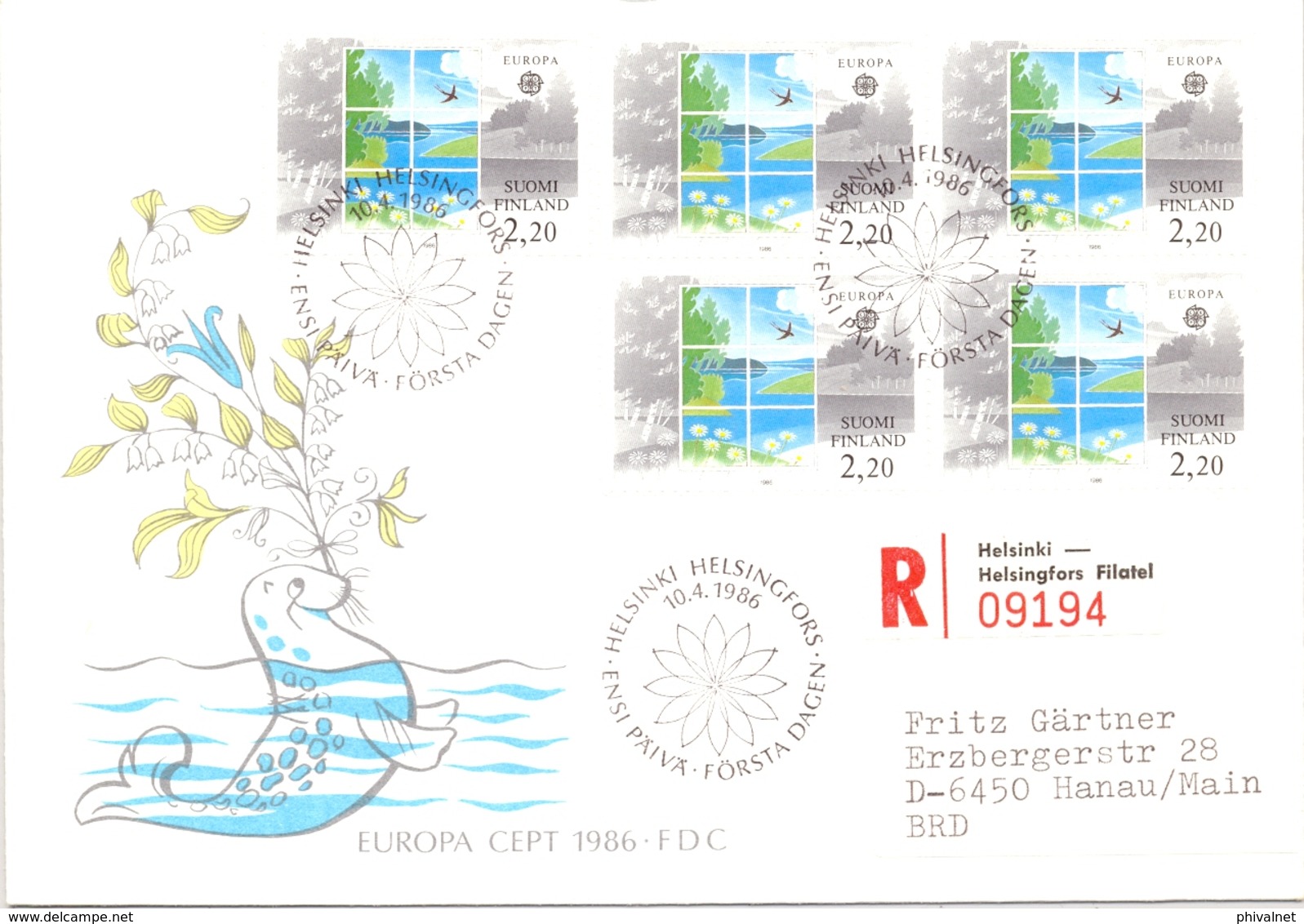 1986 , FINLANDIA ,   YV. 950 BL / 4 , SOBRE DE PRIMER DIA , TEMA EUROPA - FDC