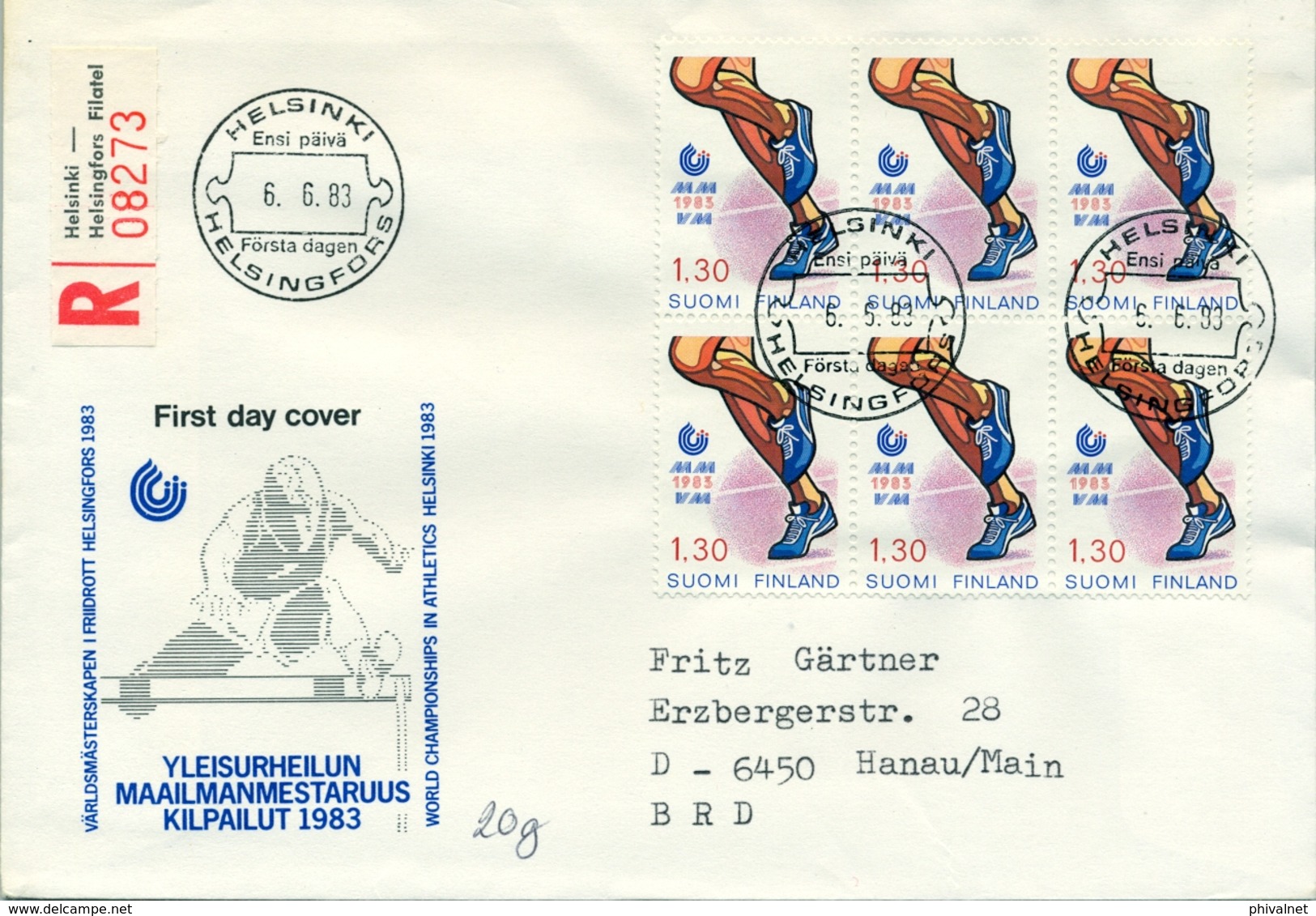 1983 , FINLANDIA ,   YV. 894 BL / 4 , SOBRE DE PRIMER DIA ,  DEPORTES , ATLETISMO , ATHLETISME - FDC