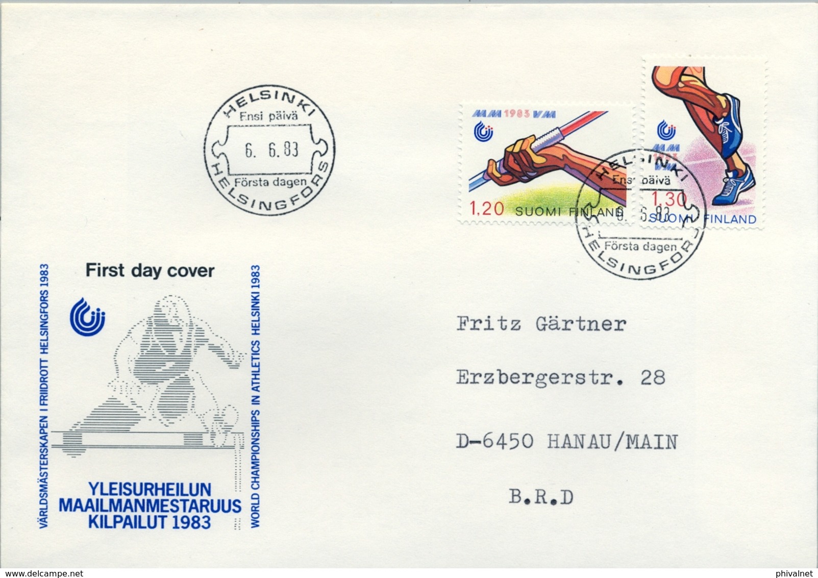 1983 , FINLANDIA ,   YV. 893 / 894  , SOBRE DE PRIMER DIA ,  DEPORTES , ATLETISMO , ATHLETISME - FDC