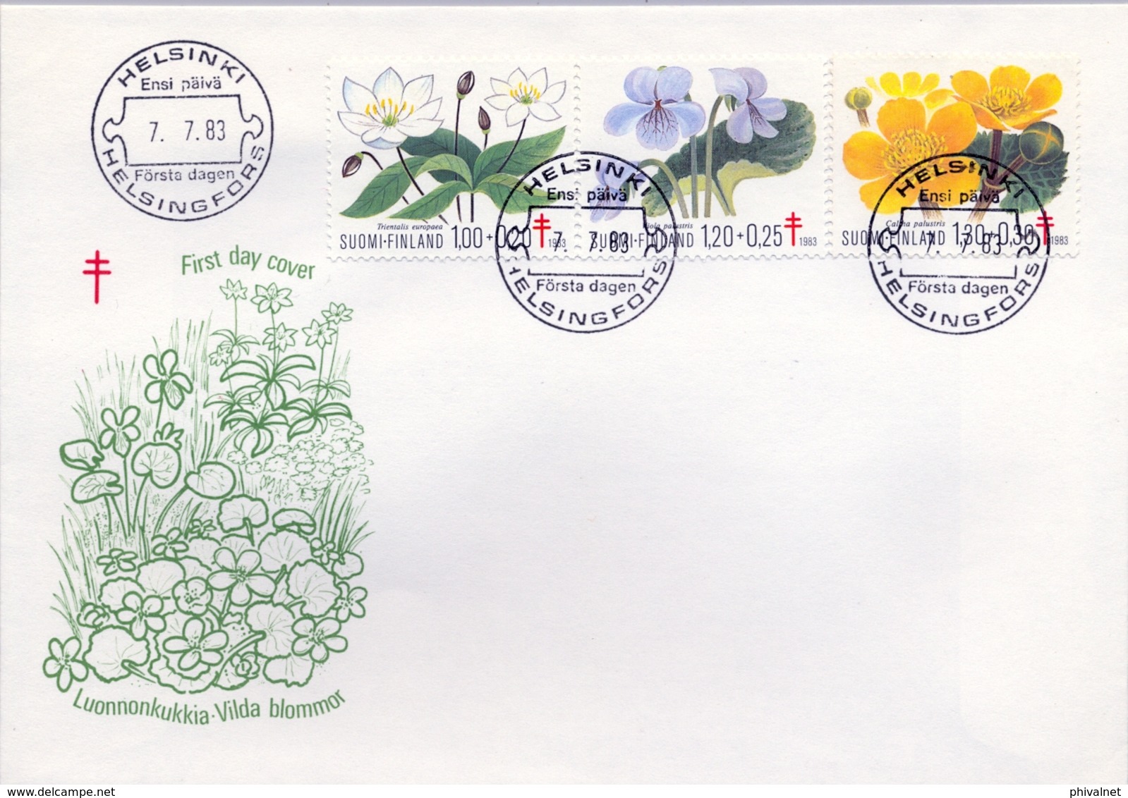 1983 , FINLANDIA ,   YV. 896 / 898  , SOBRE DE PRIMER DIA ,  FLORES - FDC