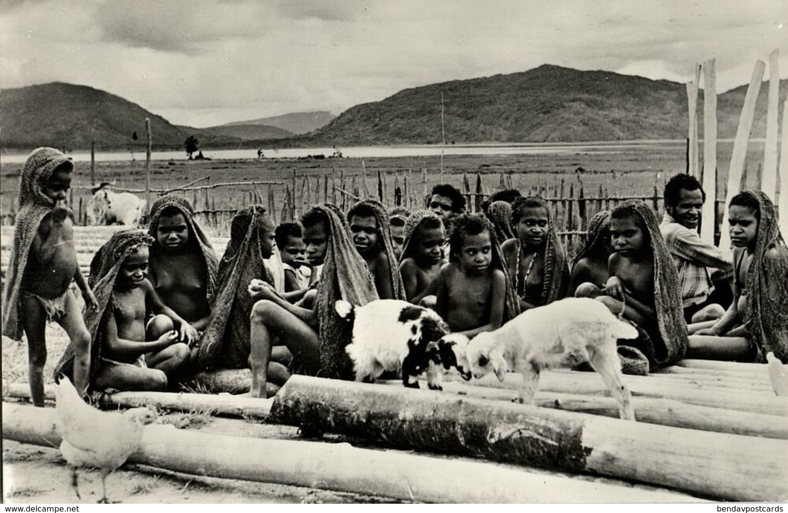 Dutch New Guinea, Native Papua School Children At Bomou, Lake Tage (1950s) RPPC - Papouasie-Nouvelle-Guinée