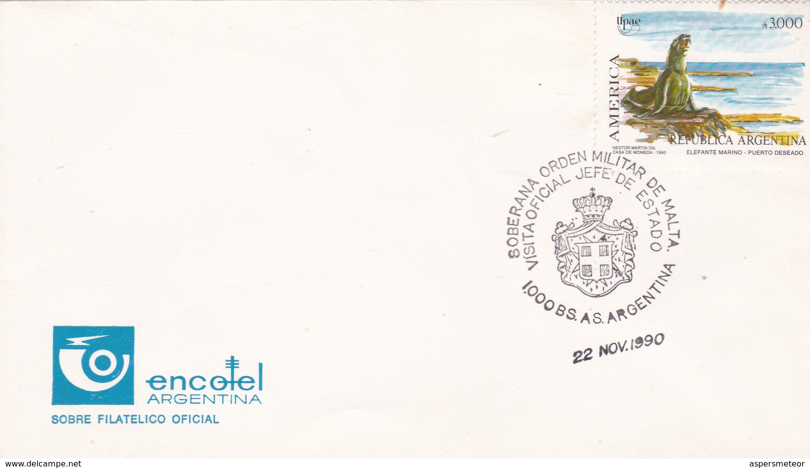 SOBERANIA ORDEN MILITAR DE MALTA, VISITA OFICIAL DE JEFE DE ESTADO. SPECIAL COVER. BUENOS AIRES 1990, ARGENTINE - BLEUP - Malte (Ordre De)