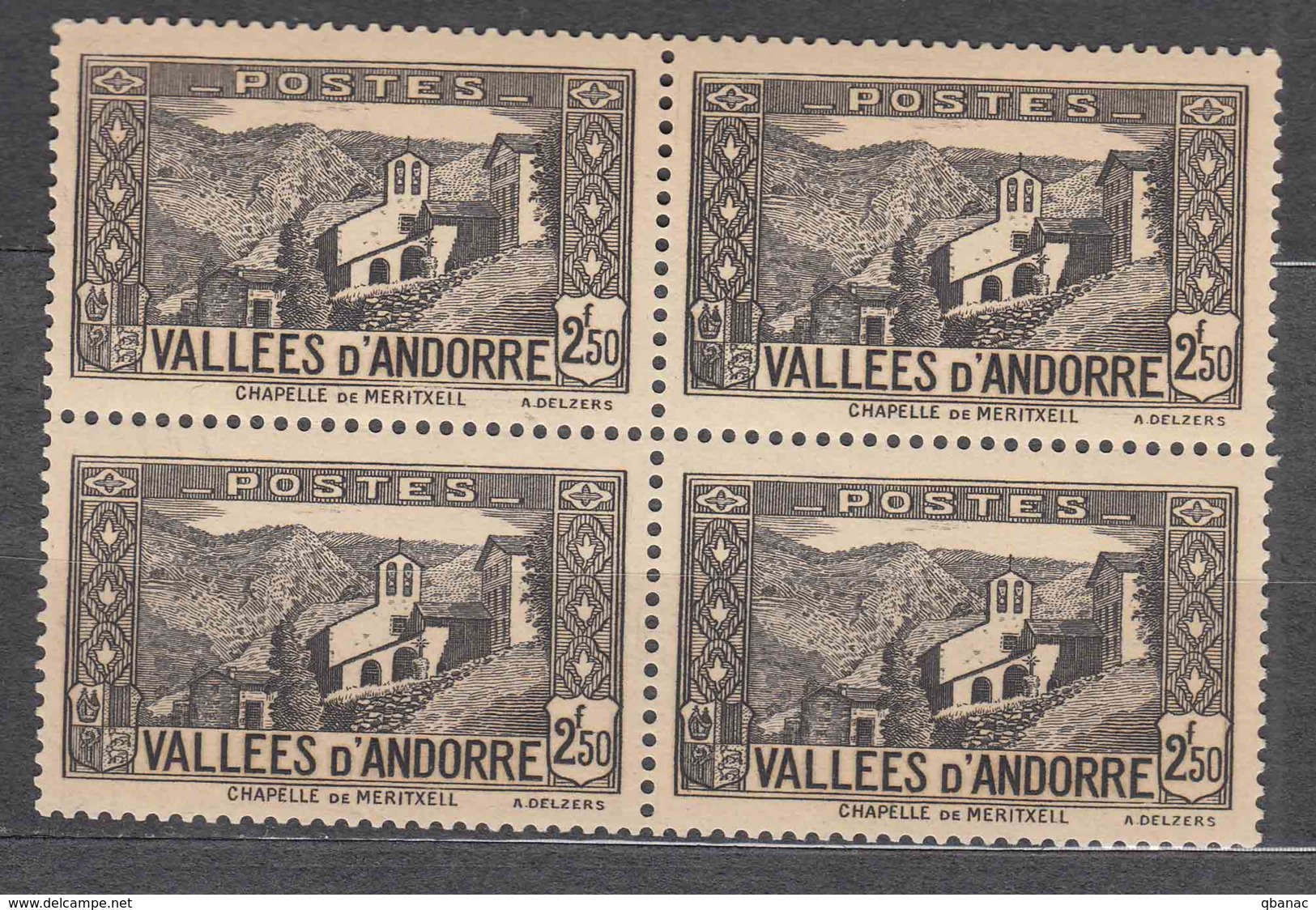 French Andorra 1937 Mi#74 Mint Never Hinged Piece Of Four - Nuovi