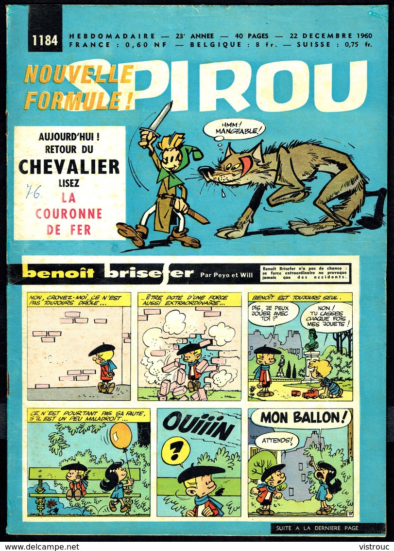 SPIROU N° 1184 -  Année 1960 - Couverture " BENOÎT BRISEFER ", De PEYO Et WILL. - Spirou Magazine