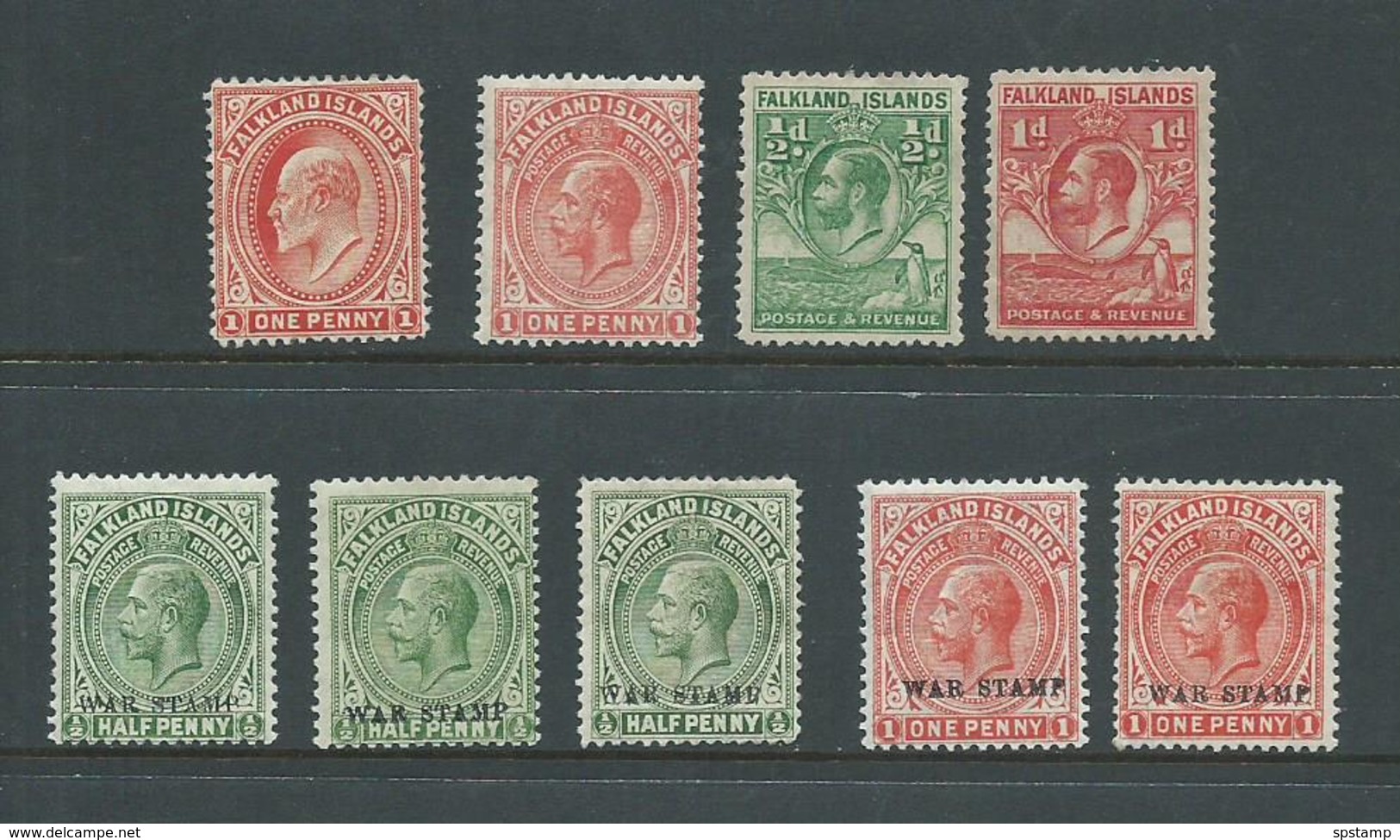 Falkland Islands 1904 - 1929 Group Of 9 Low Values Mint Incl War Tax Issues Duplicated - Falkland Islands