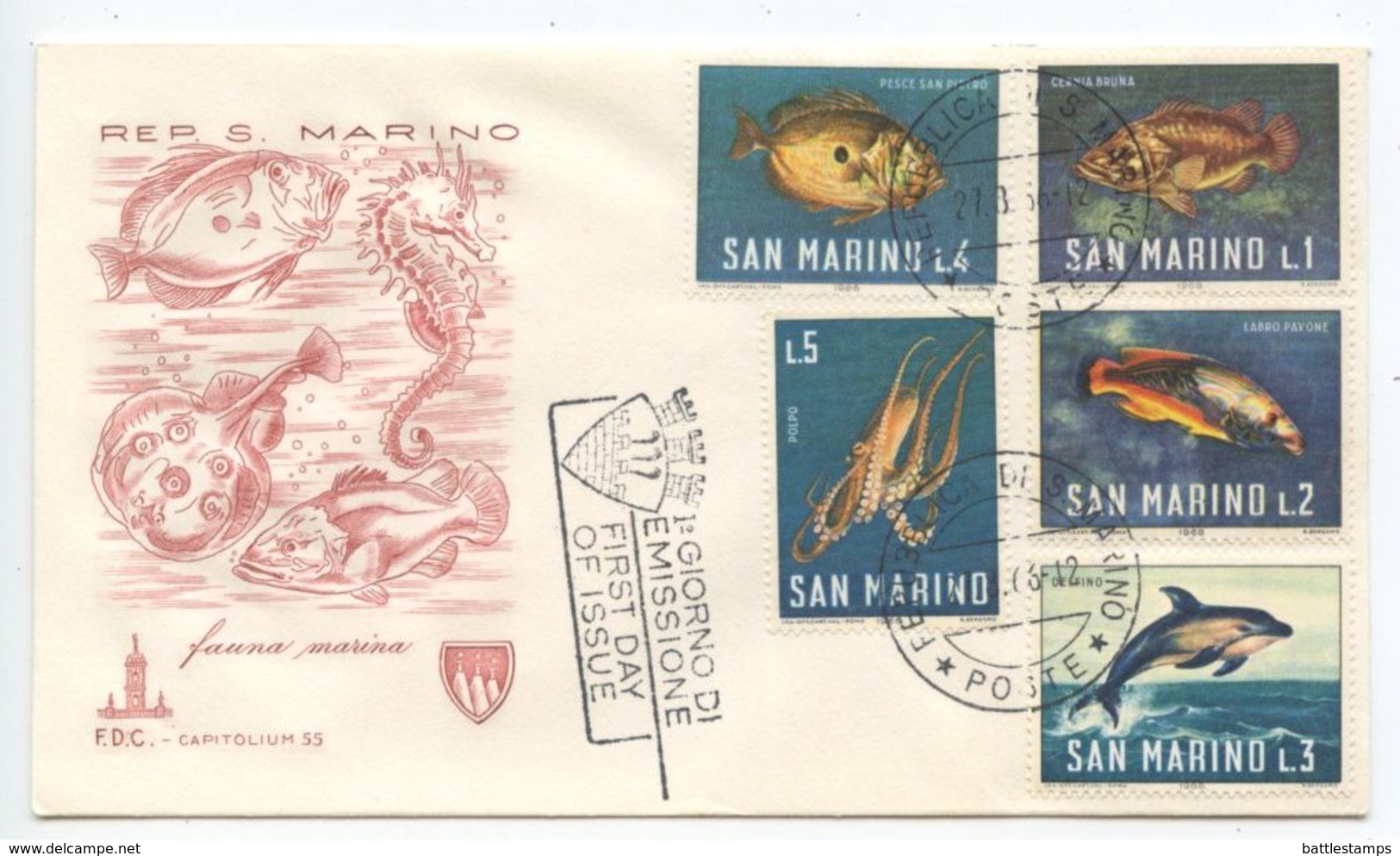 San Marino 1966 FDC Scott 643-647 Marine Life - FDC