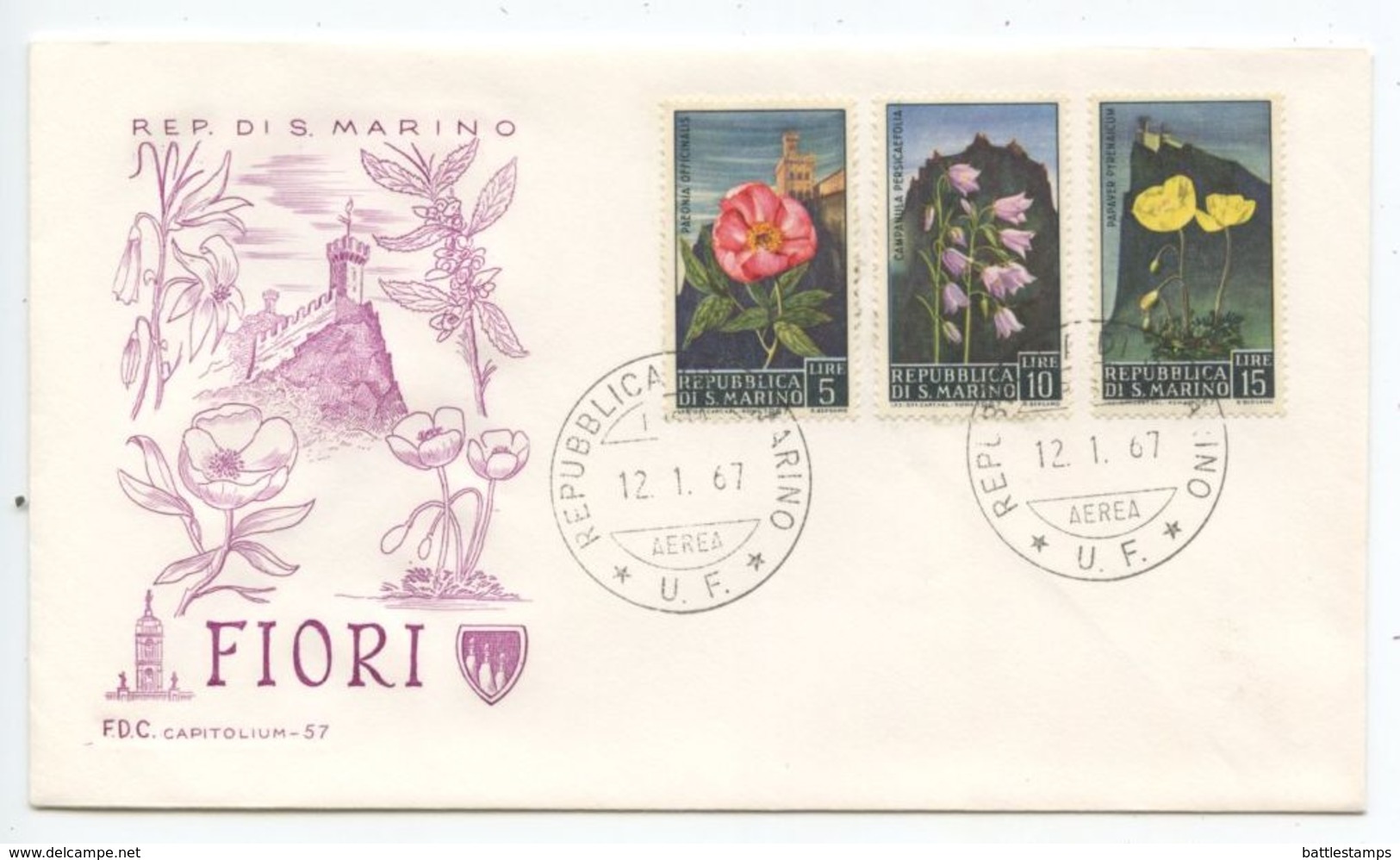 San Marino 1967 FDC Scott 654-656 Flowers & Views Of Mt. Titano - FDC