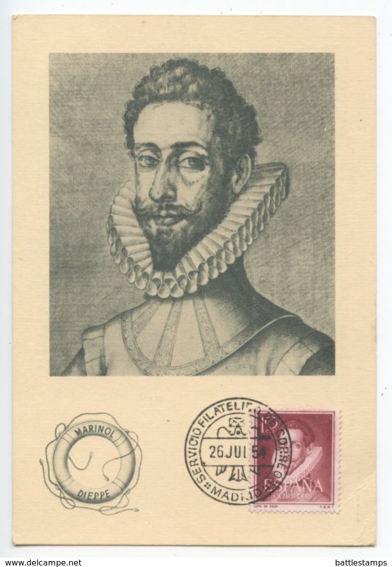 Spain 1954 Marinol Pharmaceutical Advertising Postcard Of Felix Lope De Vega, Sc. 773 - Briefe U. Dokumente