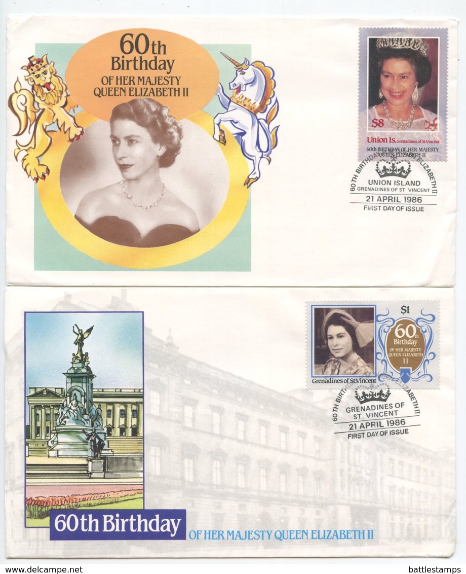 St. Vincent, Grenadines 1986 2 FDCs 60th Birthday Of Queen Elizabeth II - St.Vincent & Grenadines