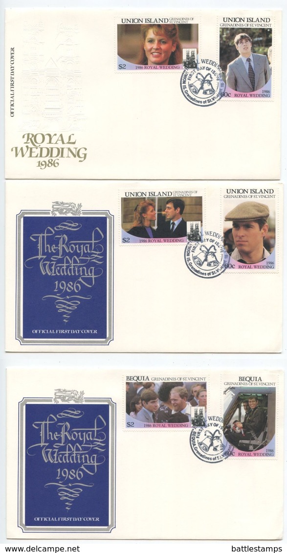 St. Vincent, Grenadines 1986 3 FDCs Royal Wedding - Prince Andrew & S. Ferguson - St.Vincent & Grenadines