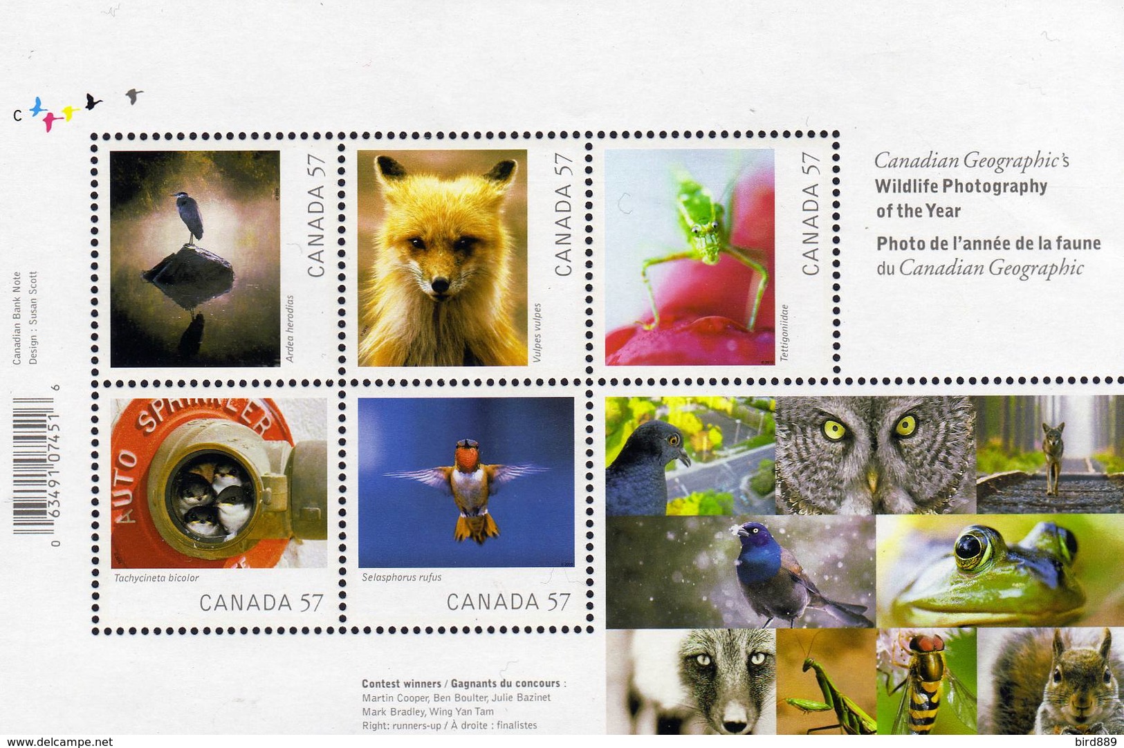 2010 Canada Canadian Geographic's Wildlife Photography Fauna Nature Bird Mini Sheet MNH - Other & Unclassified