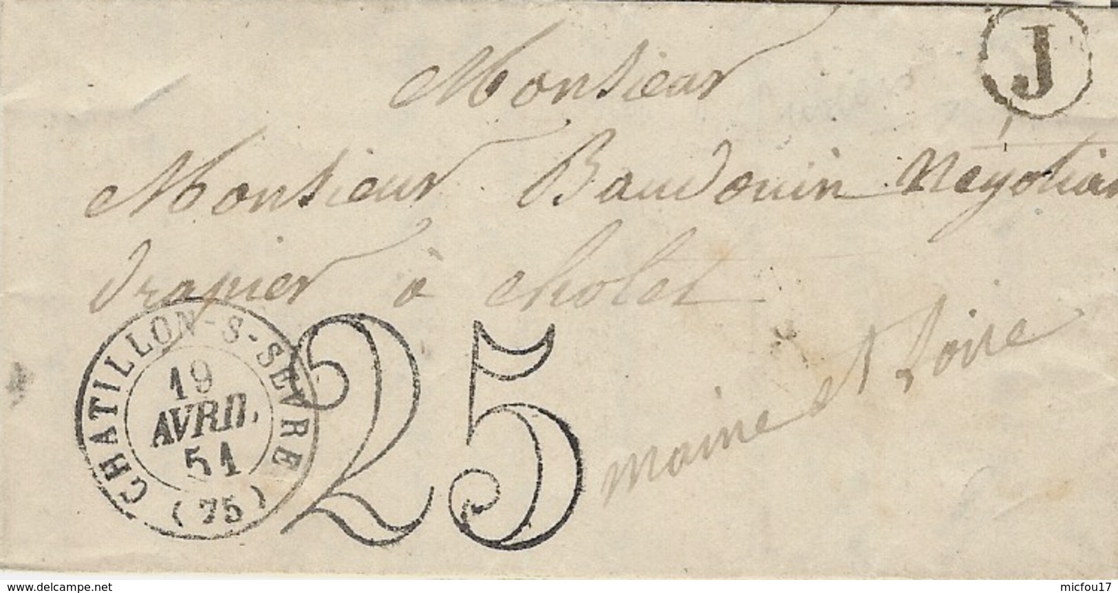 1851- Lettre De CHATILLON-S-SEVRE ( Deux Sèvres ) Cad T15 Taxe 25 Dt + J  Boite Rurale Aux Aubiers - 1849-1876: Période Classique