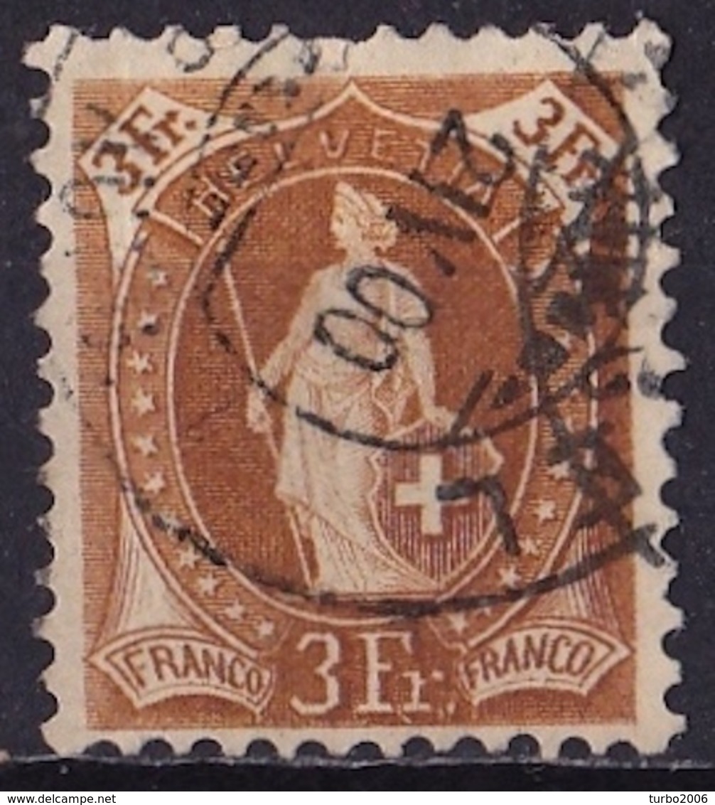 SCHWEIZ / SUISSE / SWITZERLAND :1882 Stehende Helvetia Kontrollzeichen 1 3 Fr. Braun Zähnung 11½ : 12   Michel 64 D - Gebruikt