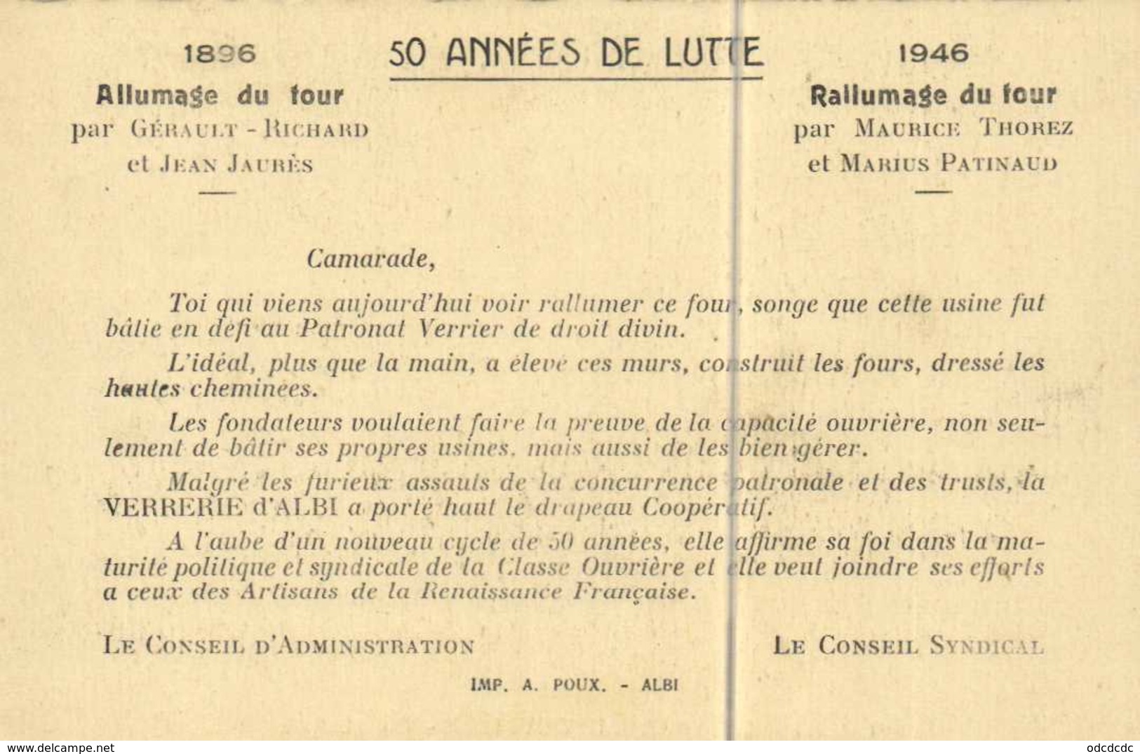 ALBI  LA VERRERIE OUVRIERE  Vue Generale  RV 1896 1946 50 Années De Lutte - Albi