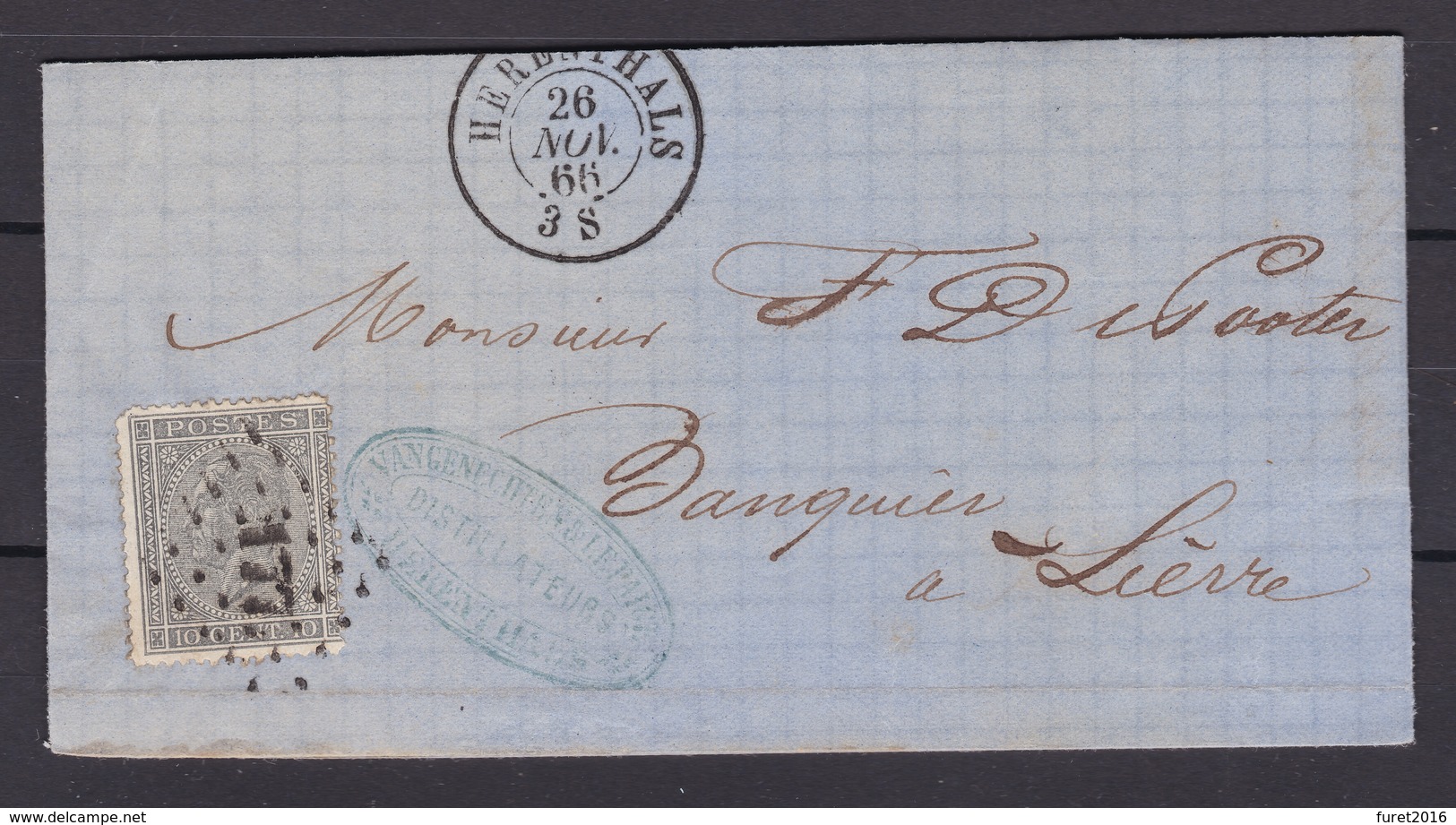 N° 17 / Lettre D HERENTHALS  (177 )  26 Nov. 1866 ( Lac ) - 1865-1866 Profil Gauche