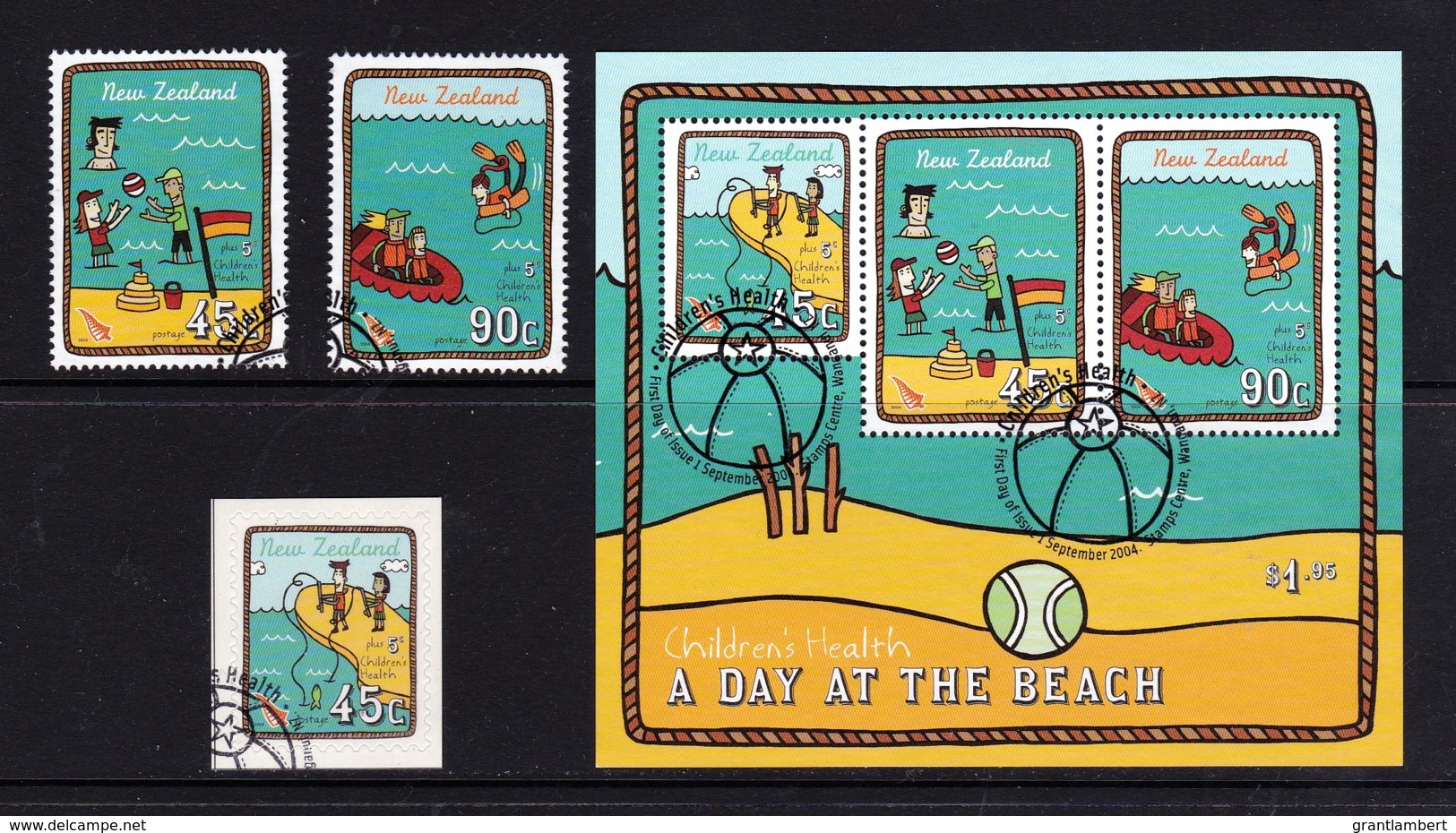 New Zealand 2004 Health - A Day At The Beach Set Of 3 + Minisheet Used - Gebraucht