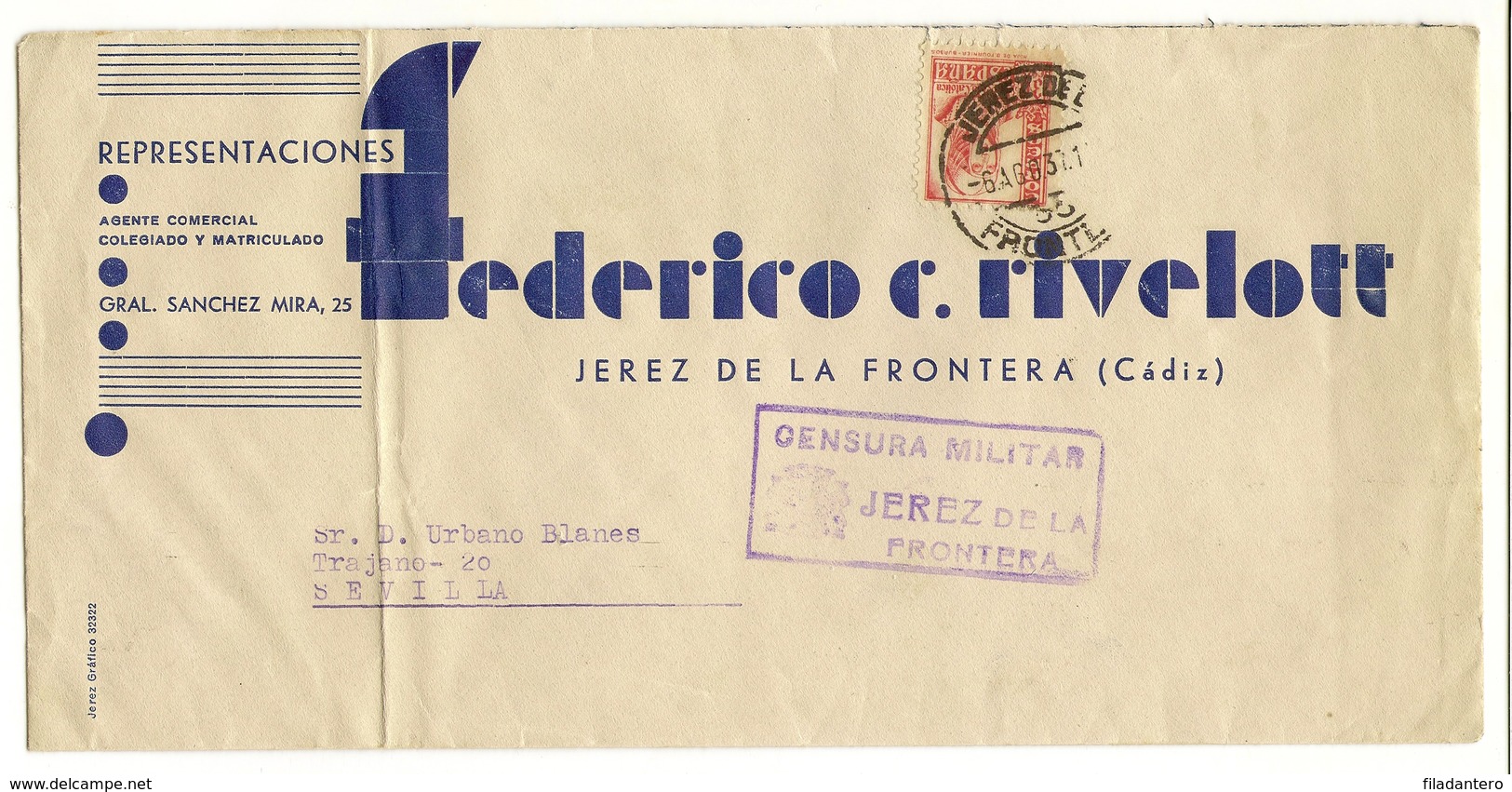 HISTORIA POSTAL Jerez De La Frontera - Sevilla  1937   Zona Nacional  NL746 - Otros & Sin Clasificación