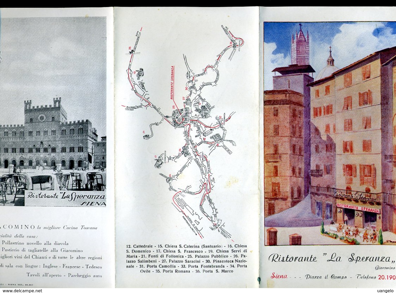 191 SIENA - RISTORANTE LA SPERANZA , GIACOMINO , PIAZZA DEL CAMPO - Dépliants Turistici