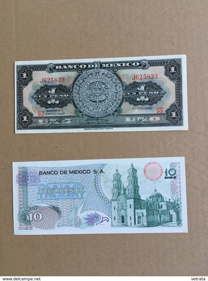 2 Billets Du  Mexique : 1 &10 Pesos - Mexique